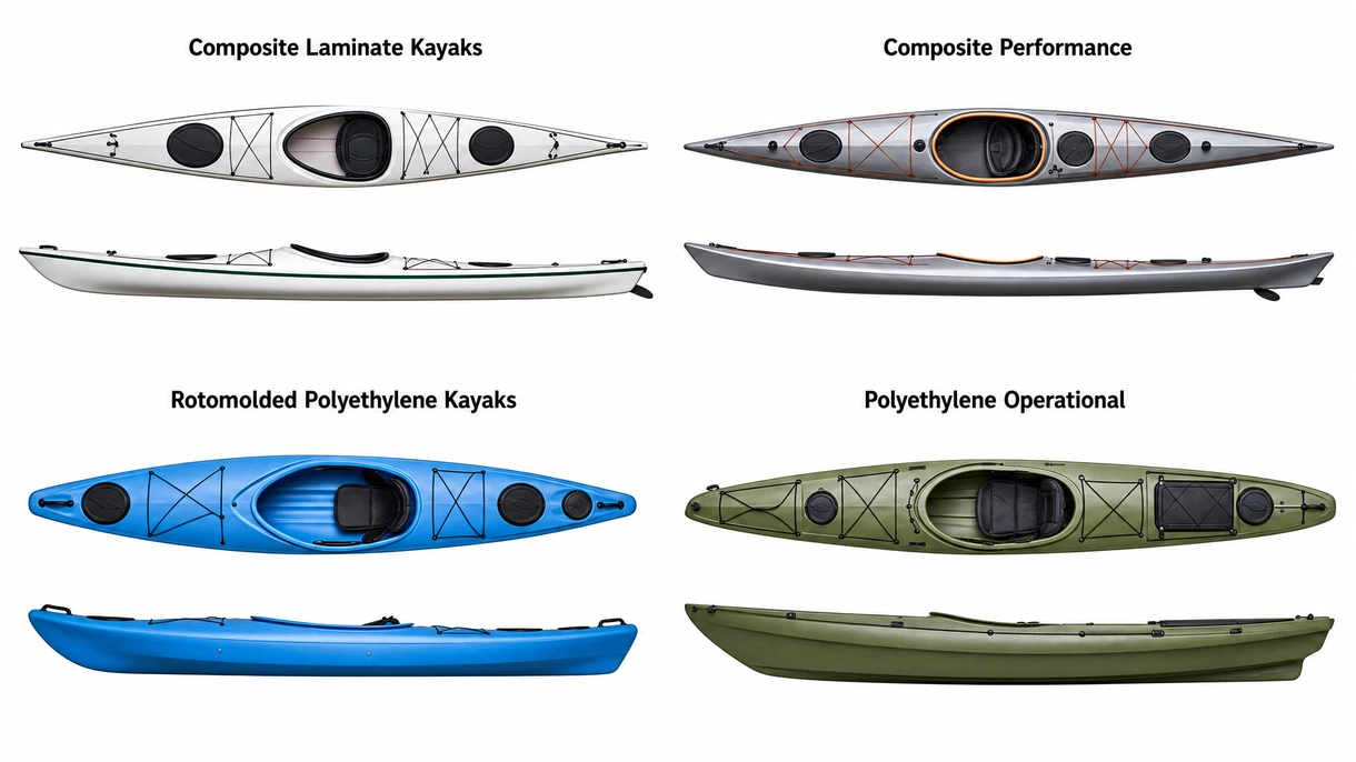 Техническая деталь усиленного корпуса композитного морского каяка: видна структура углеродного волокна, полученная методом вакуумной инфузии, и водонепроницаемые уплотнения.