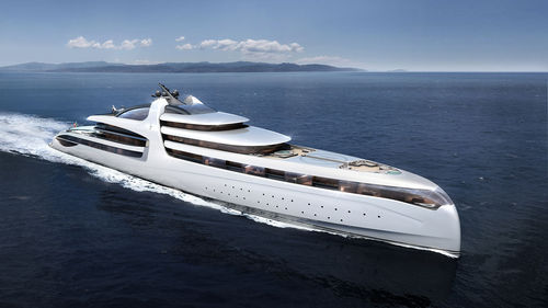 Круизная мега-яхта - X FORCE 145 - Admiral yachts - с приподнятой рулевой рубкой / из стали / с реверсивным форштевнем