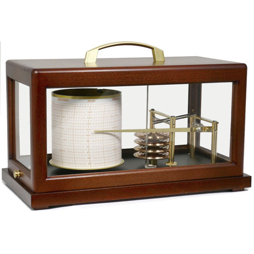 Аналоговый барограф - LARGE MAHOGANY - NAUDET - из красного дерева
