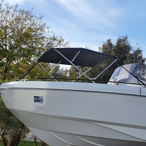 Ходовой тент для катера - Flyer 9 Space Deck - Bi Avant - TTOP Nautic - для кокпита / конструкция из нержавеющей стали / ПВХ