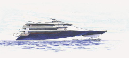 Быстрая мега-яхта - Wavepiercer Giga - LOMOcean Design - с приподнятой рулевой рубкой / из композита