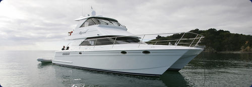 Быстроходный катер катамаран - aurora (dalian) yachts co ltd - с внутренним мотором / корпус полуглиссирующего типа / с закрытым флайбриджем