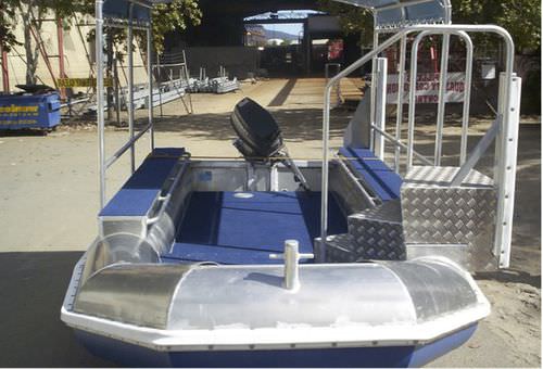 Профессиональный катер коммерческое судно - PONTOON ALLOY DUCK - English Engineering - c подвесным мотором / из алюминия