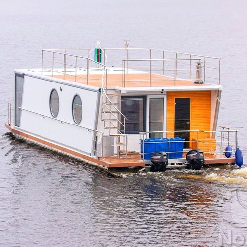 Барка c подвесным мотором - Nordic40 / Evo42 - HOUSEBOAT - двухмоторная / двойной мост терраса / из алюминия