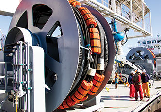 Лебедка для пупочного кабеля для ROV - DMT MARINE EQUIPMENT SA - для судна / набегания / с гидравлическим приводом