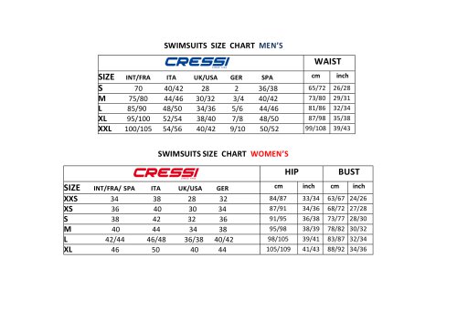 Swim Wear Chart