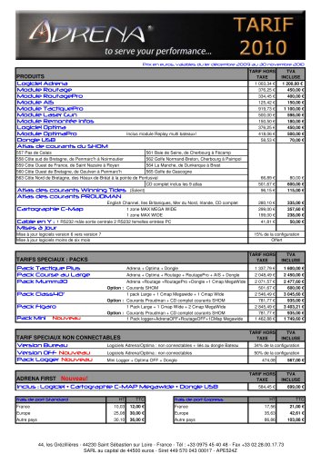 ADRENA price list 2010