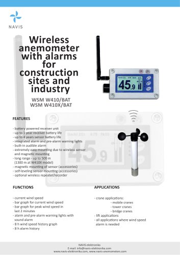 WSM W410/BAT - WIRELESS ANEMOMETER WITH ALARMS