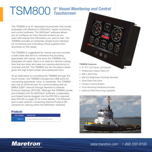 TSM800 8" vessel monitoring and control touchscreen