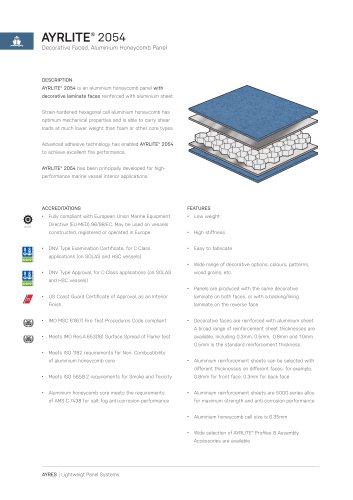 AYRLITE 2054 Decorative Faced, Aluminium Honeycomb Pane