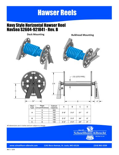 NAVSEA S2604-921841, HORIZONTAL HAWSER REEL DECK MOUNT