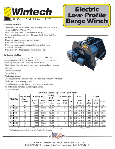 Electric Low-Profile Barge Winch