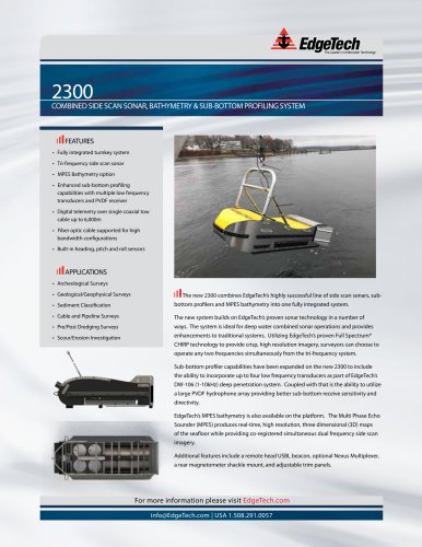 2300 COMBINED SIDE SCAN SONAR, BATHYMETRY & SUB-BOTTOM PROFILING SYSTEM