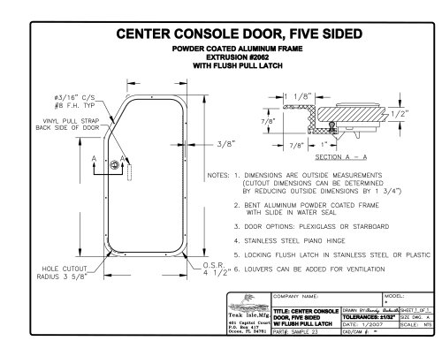 CENTER CONSOLE DOOR, FIVE SIDED