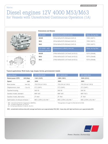 MTU Diesel engines 12V 4000 M53/M63 for Vessels with Unrestricted Continuous Operation (1A)