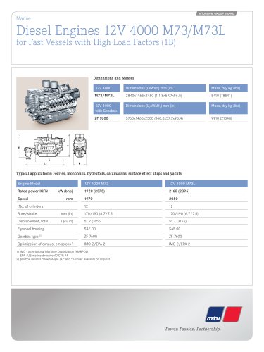 MTU Diesel Engines 12V 4000 M73/M73L for Fast Vessels with High Load Factors (1B)