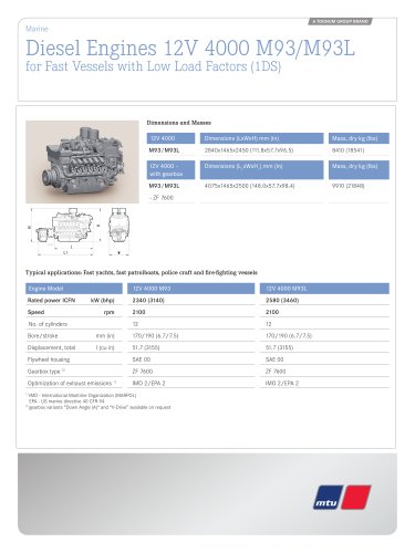 MTU Diesel Engines 12V 4000 M93/M93L for Fast Vessels with Low Load Factors (1DS)