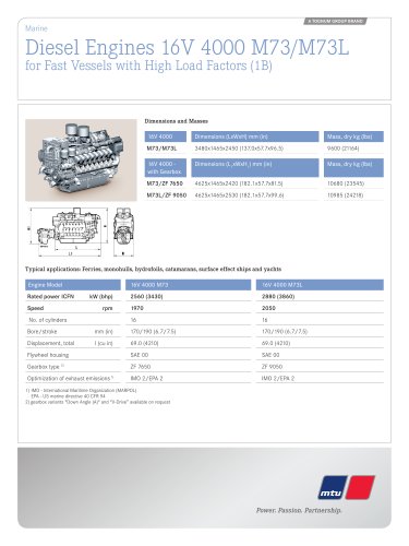 MTU Diesel Engines 16V 4000 M73/M73L for Fast Vessels with High Load Factors (1B)