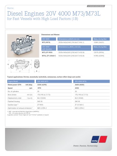 MTU Diesel Engines 20V 4000 M73/M73L for Fast Vessels with High Load Factors (1B)