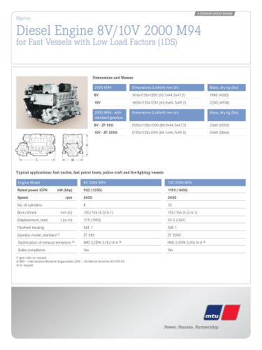 MTU Diesel Engines 8V/10V 2000 M94 for Fast Vessels with Low Load Factors (1DS)