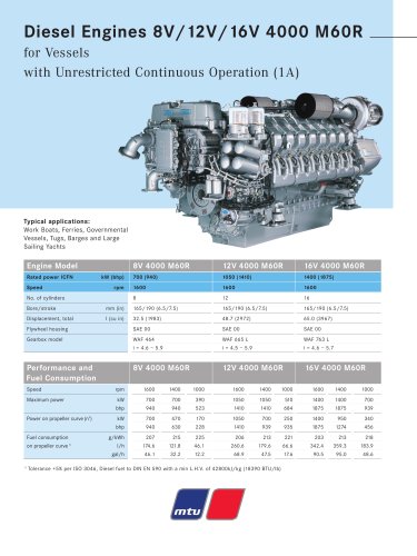 MTU Diesel Engines 8V/12V/16V 4000 M60R for Vessels with Unrestricted Continuous Operation (1A)