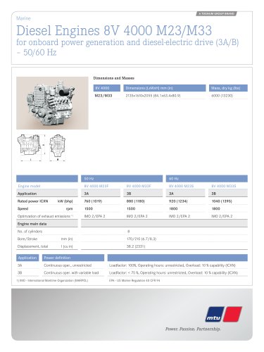 MTU Diesel Engines 8V 4000 M23/M33 for onboard power generation and diesel-electric drive (3A/B) – 50/60 Hz