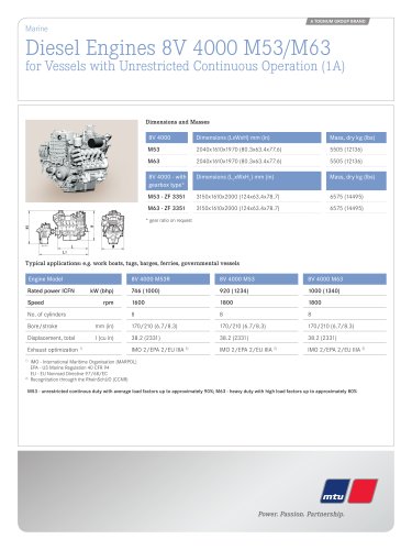 MTU Diesel Engines 8V 4000 M53/M63 for Vessels with Unrestricted Continuous Operation (1A)