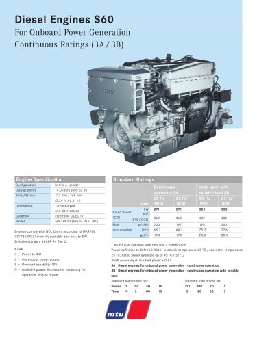 MTU Diesel Engines S60 For Onboard Power Generation Continuous Ratings (3A / 3B)