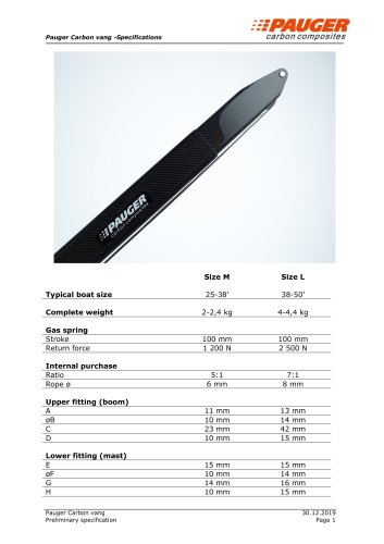 Pauger Carbon vang -Specifications