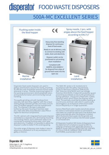 Disperator Food Waste Disposers MC (Free standing)