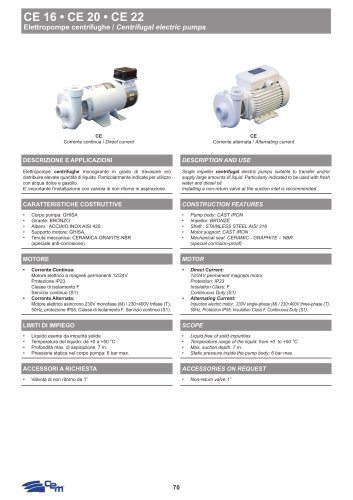 CENTRIFUGAL ELECTRIC PUMPS CE 16 &bull; CE 20 &bull; CE 22