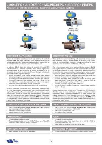 ELECTRONIC WATER PRESSURE SYSTEMS J-mini/EPC &bull; J-INOX/EPC &bull; MG-INOX/EPC &bull; JBR/EPC &bull; PB/EPC