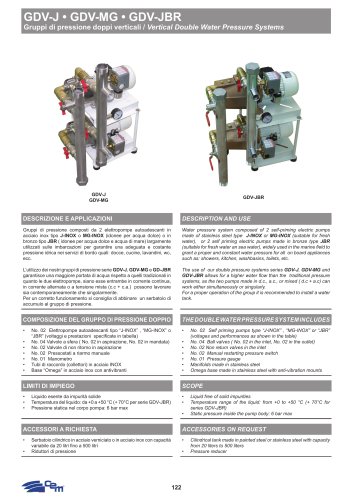 HORIZONTAL DOUBLE WATER PRESSURE SYSTEMS GDV-J &bull; GDV-MG &bull; GDV-JBR