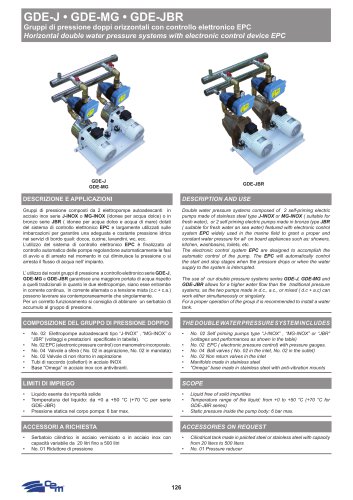HORIZONTAL DOUBLE WATER PRESSURE SYSTEMS WITH ELECTRONIC CONTROL DEVICE EPC GDE-J &bull; GDE-MG &bull; GDE-JBR