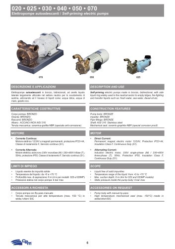 SELF-PRIMING ELECTRIC PUMP 020 &bull; 025 &bull; 030 &bull; 040 &bull; 050 &bull; 070 