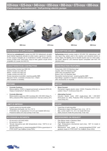 SELF-PRIMING ELECTRIC PUMP 020-inox &bull; 025-inox &bull; 040-inox &bull; 050-inox &bull; 060-inox &bull; 070-inox &bull; 080-inox