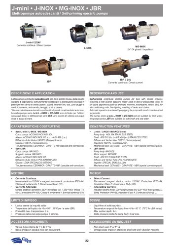 SELF-PRIMING ELECTRIC PUMP J-mini &bull; J-INOX &bull; MG-INOX &bull; JBR