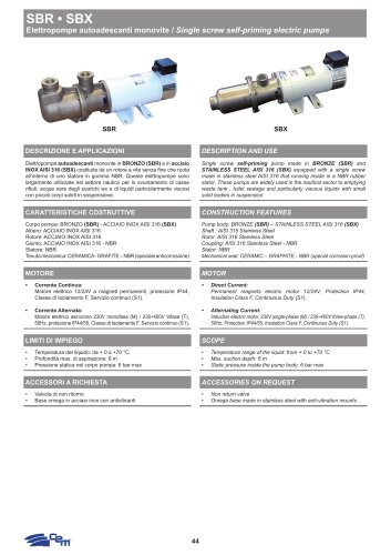 SINGLE SCREW SELF-PRIMING ELECTRIC PUMP SBR &bull; SBX