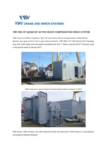 YMV Winch and Crane Systems Newsletter 1-2017