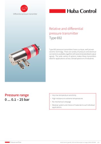 Relative and diff erential pressure transmitter Type 692